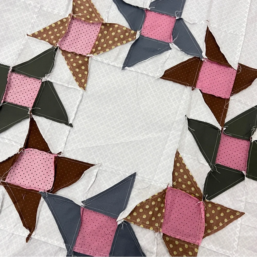 Friendship ring Sewing craft Patchwork Cotton Quilt Top/Topper,Queen size